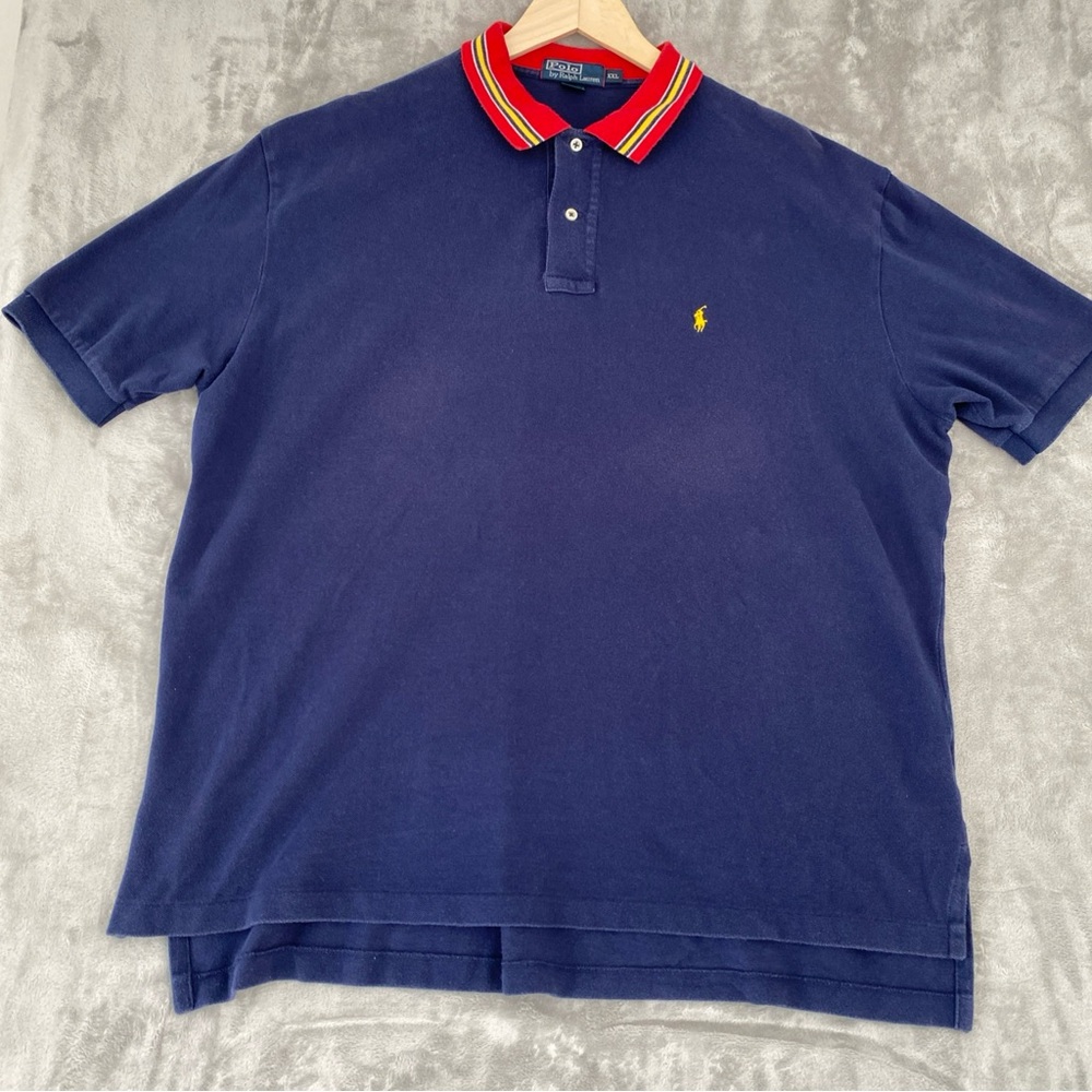 Ralph Lauren Navy Polo Shirt with‎ Red and Yellow Collar